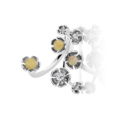 18 Karat White Gold Vine Ring with Opal and Diamond Accent