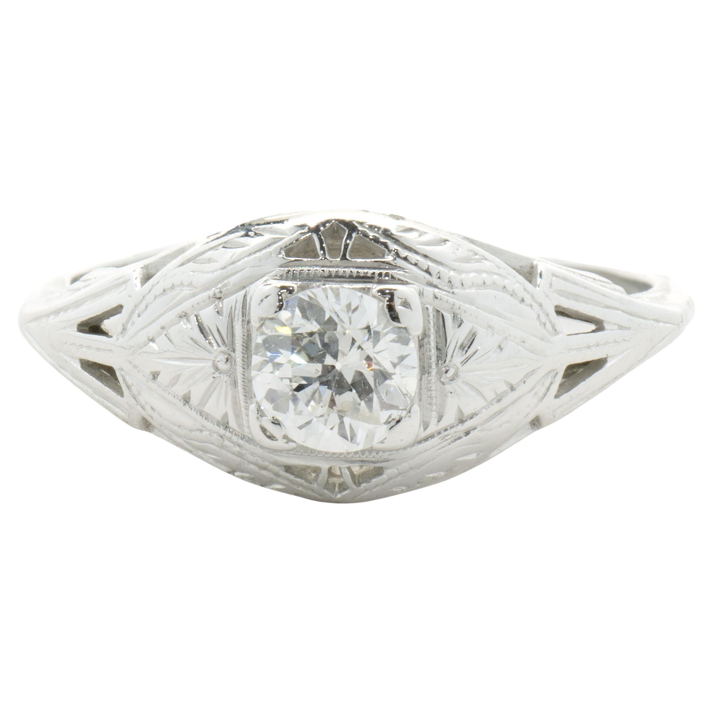 18 Karat Weißgold Vintage Art Deco Diamant-Verlobungsring
