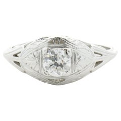 Bague de fiançailles Art déco vintage en or blanc 18 carats avec diamants