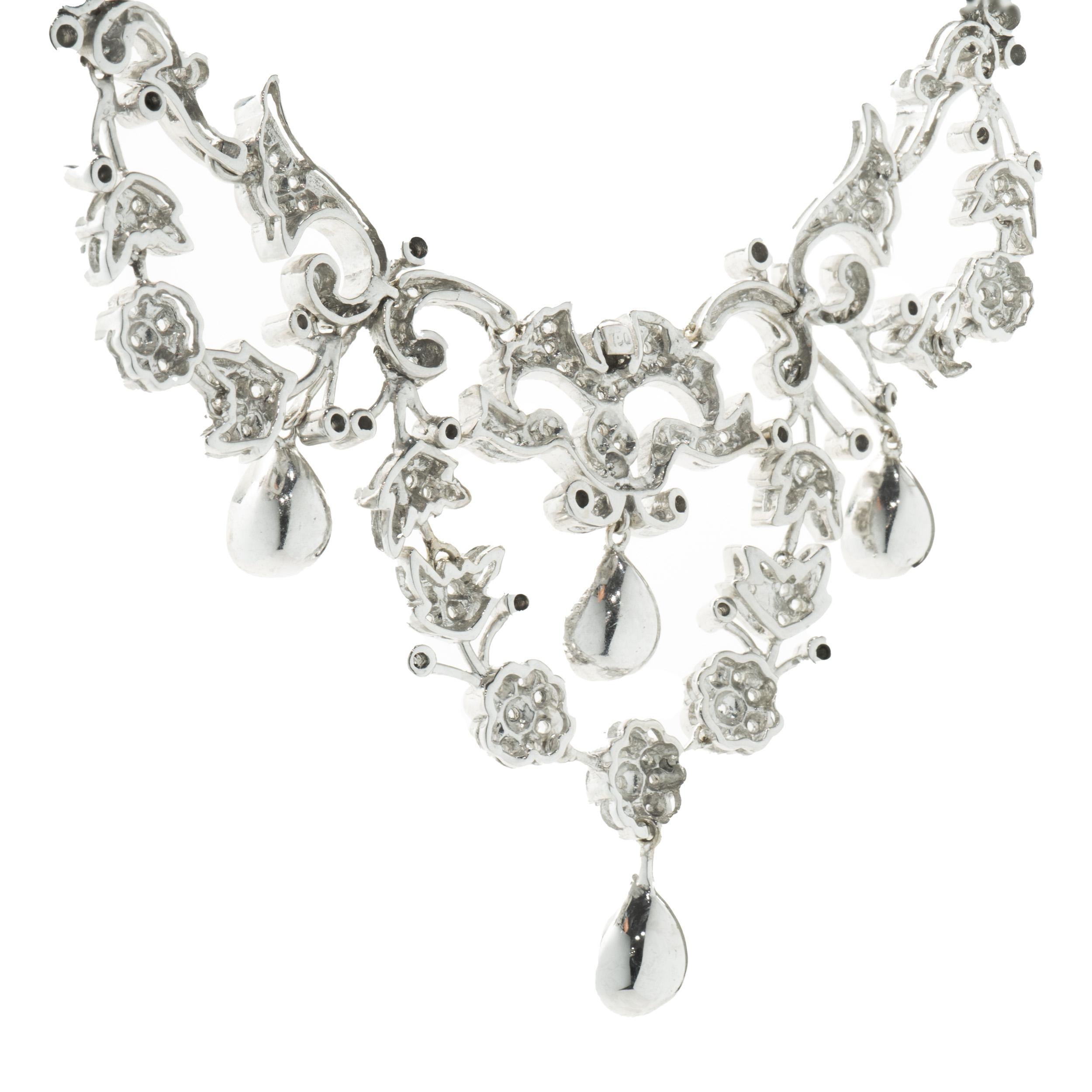 18 Karat White Gold Vintage Art Deco Rose Cut Diamond Collar Necklace In Good Condition For Sale In Scottsdale, AZ