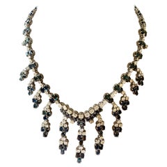 18 Karat White Gold Vintage Diamond and Sapphire Fringe Necklace