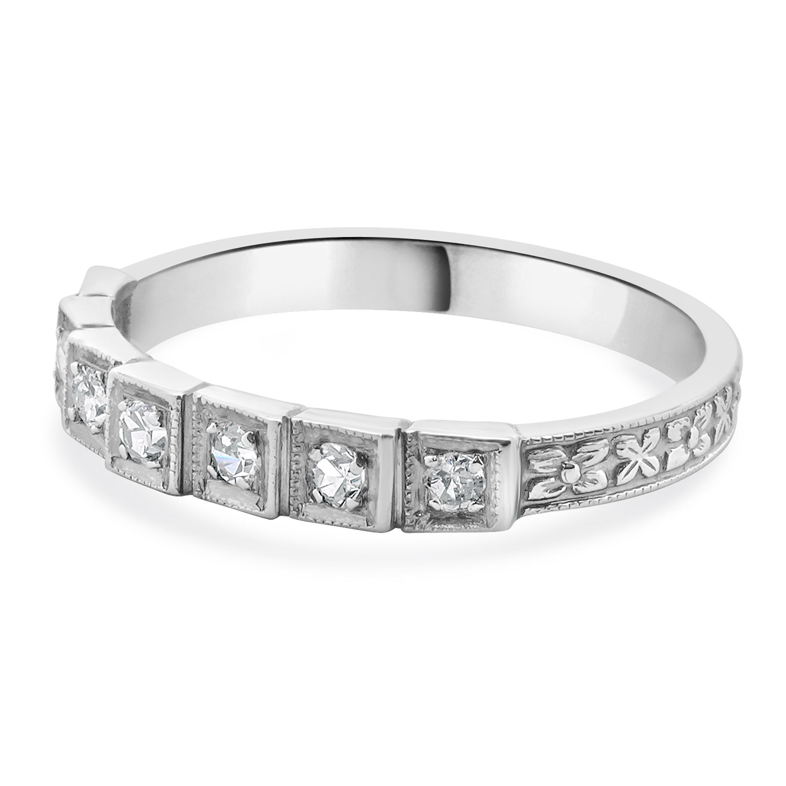 Anillo Deco Diamante Vintage Oro Blanco 18 Kilates Corte redondo en venta