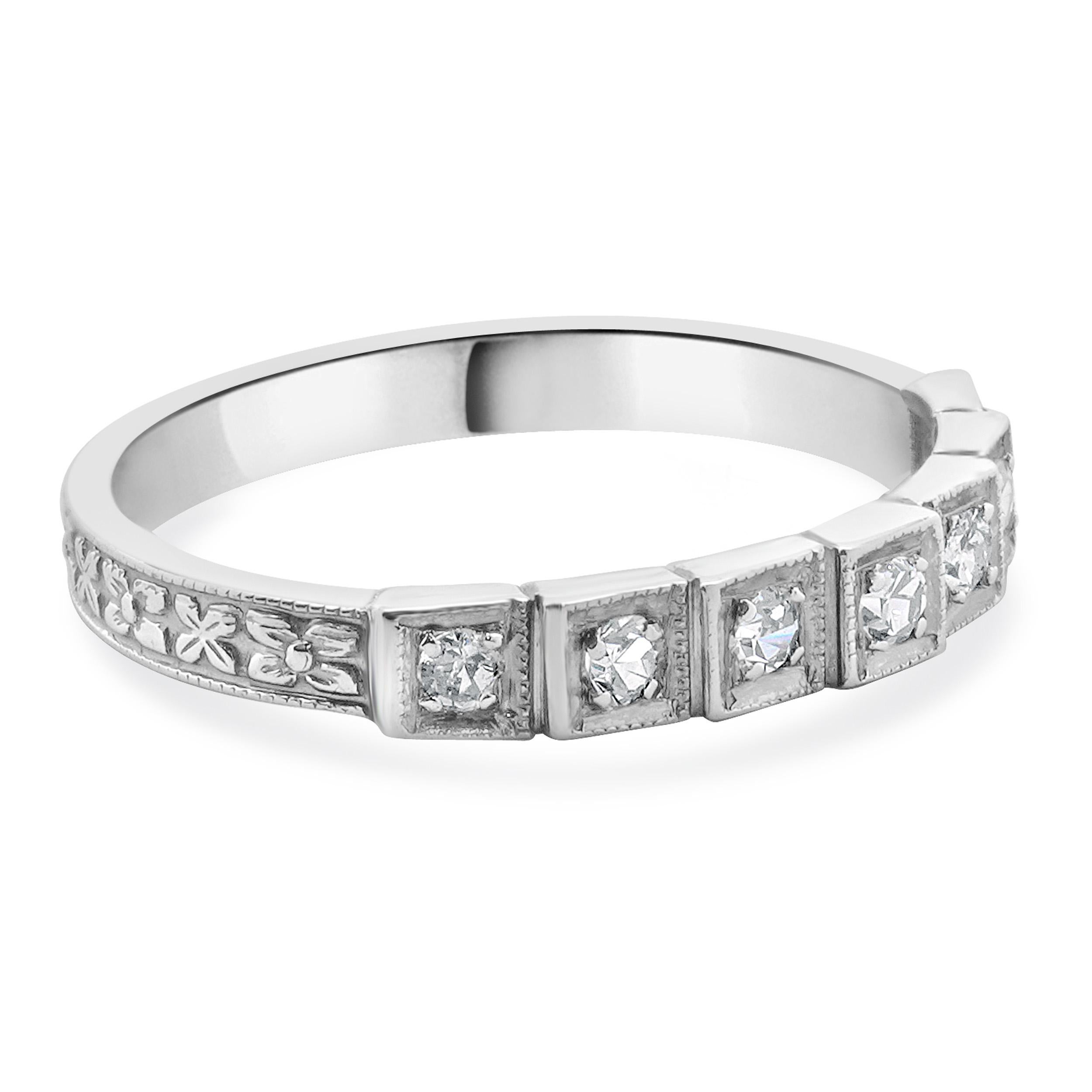 Anillo Deco Diamante Vintage Oro Blanco 18 Kilates en Excelente estado para la venta en Scottsdale, AZ