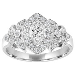 Bague marquise vintage en or blanc 18 carats 0,52 carat tw