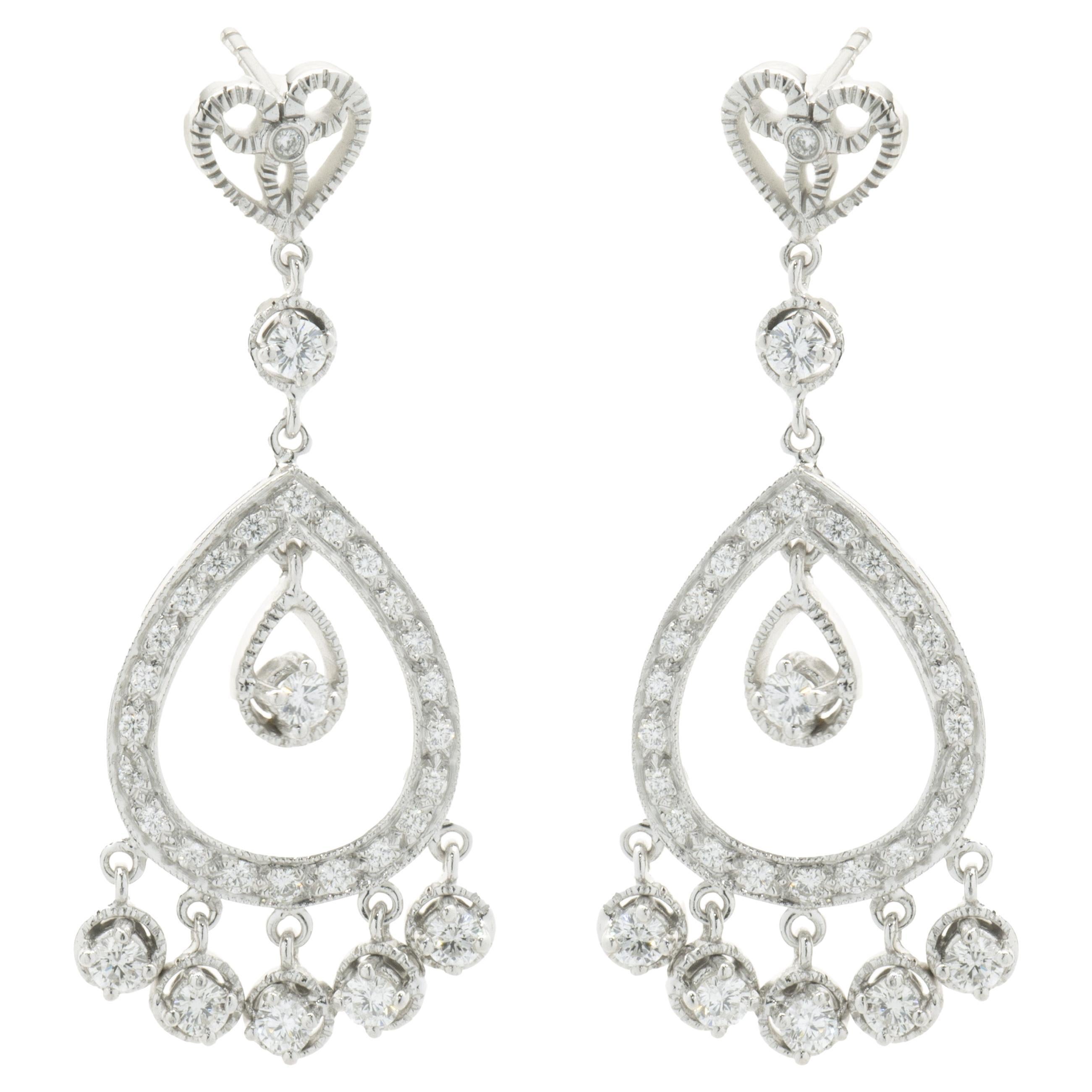 18 Karat White Gold Vintage Pear Shape Cutout Drop Earrings