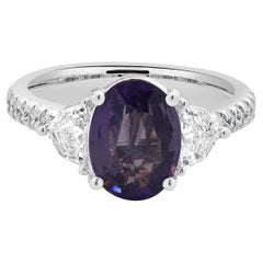 18 Karat White Gold Violet No Heat Ceylon Sapphire and Diamond Ring