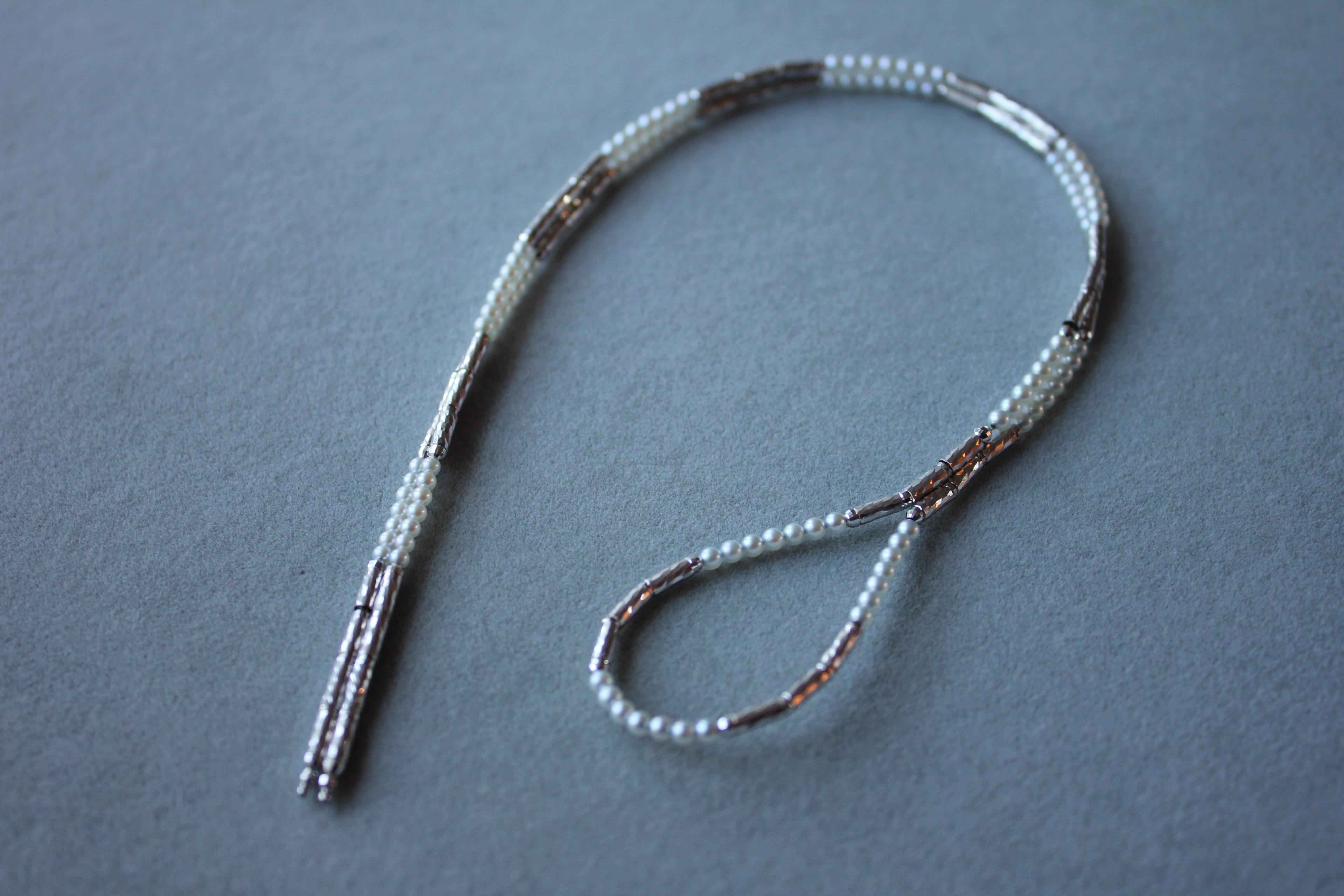18K White Gold White Akoya Pearl Adjustable Magnetic Choker Necklace Bracelet For Sale 2
