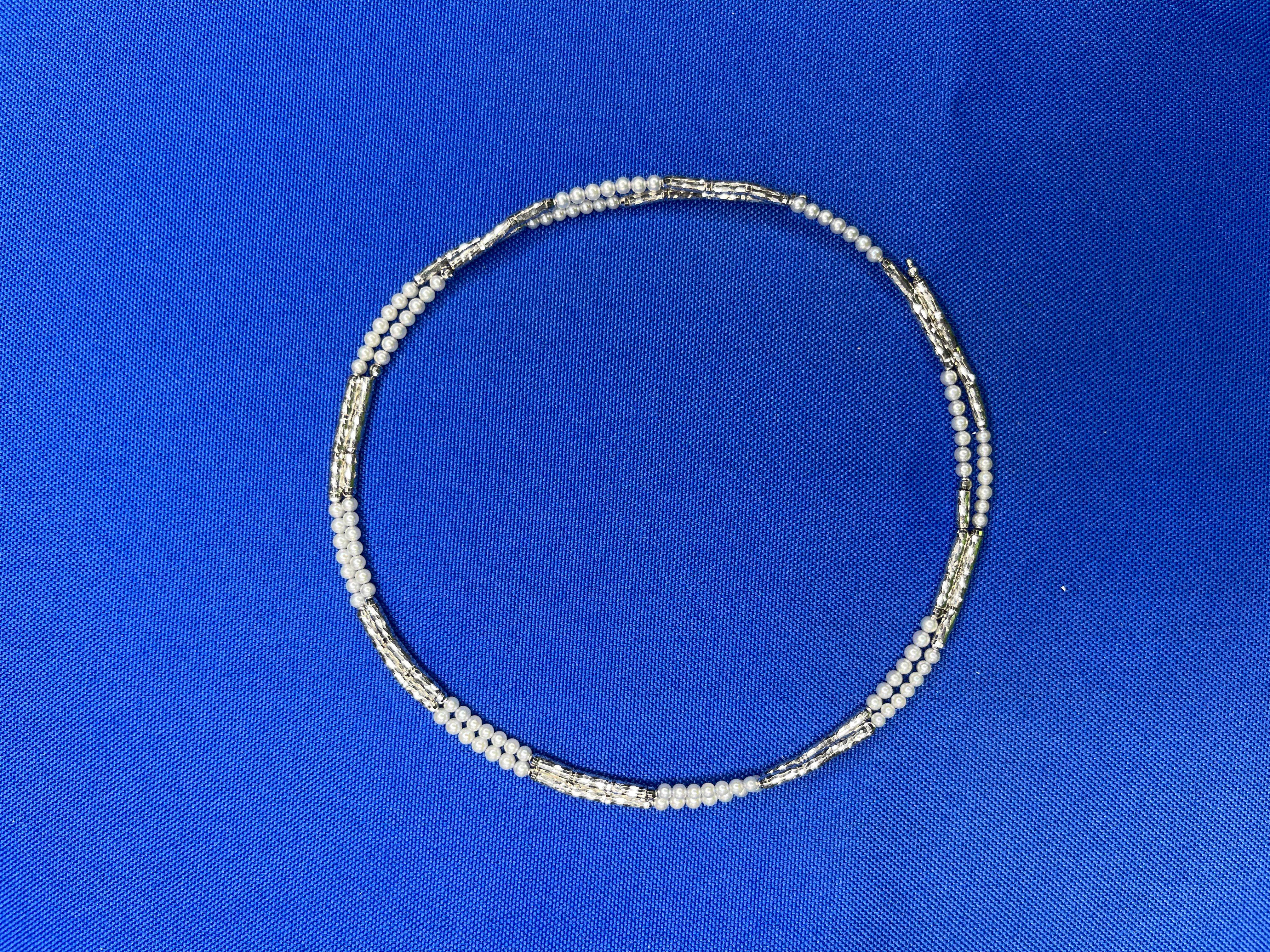 18K White Gold White Akoya Pearl Adjustable Magnetic Choker Necklace Bracelet For Sale 1