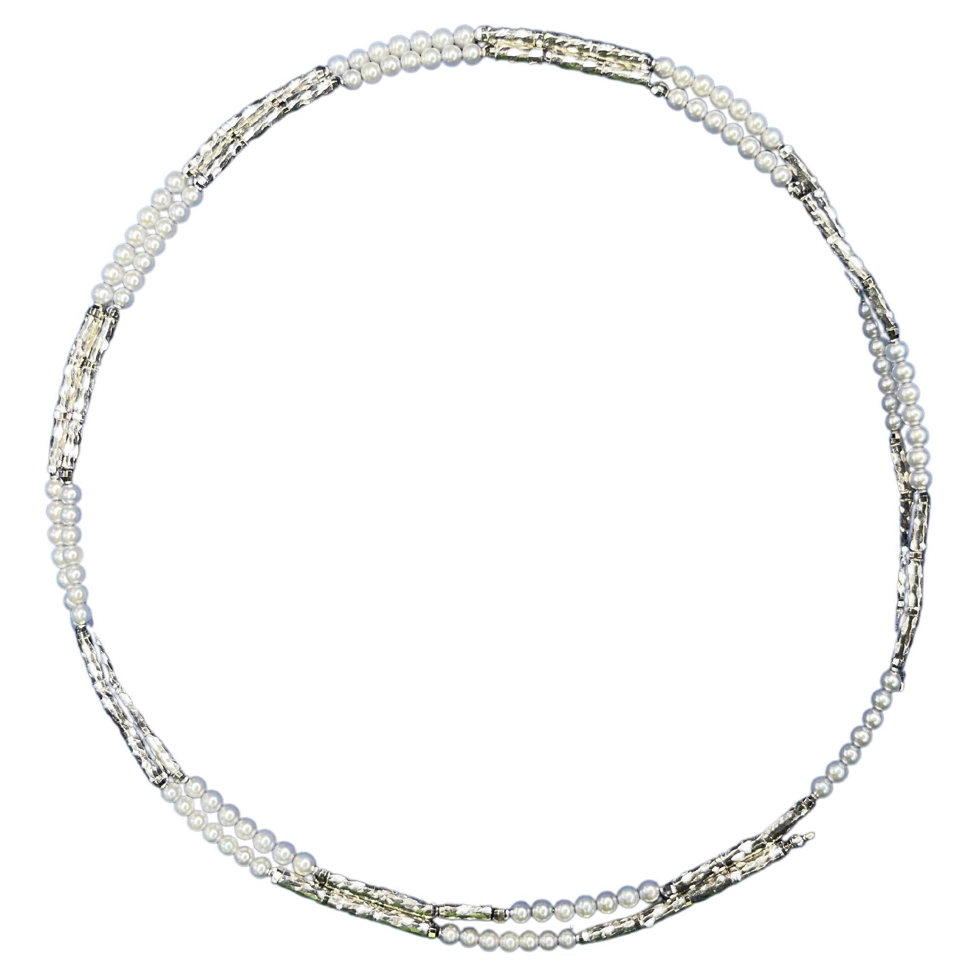 Women's 18K White Gold White Akoya Pearl Adjustable Magnetic Choker Necklace Bracelet For Sale
