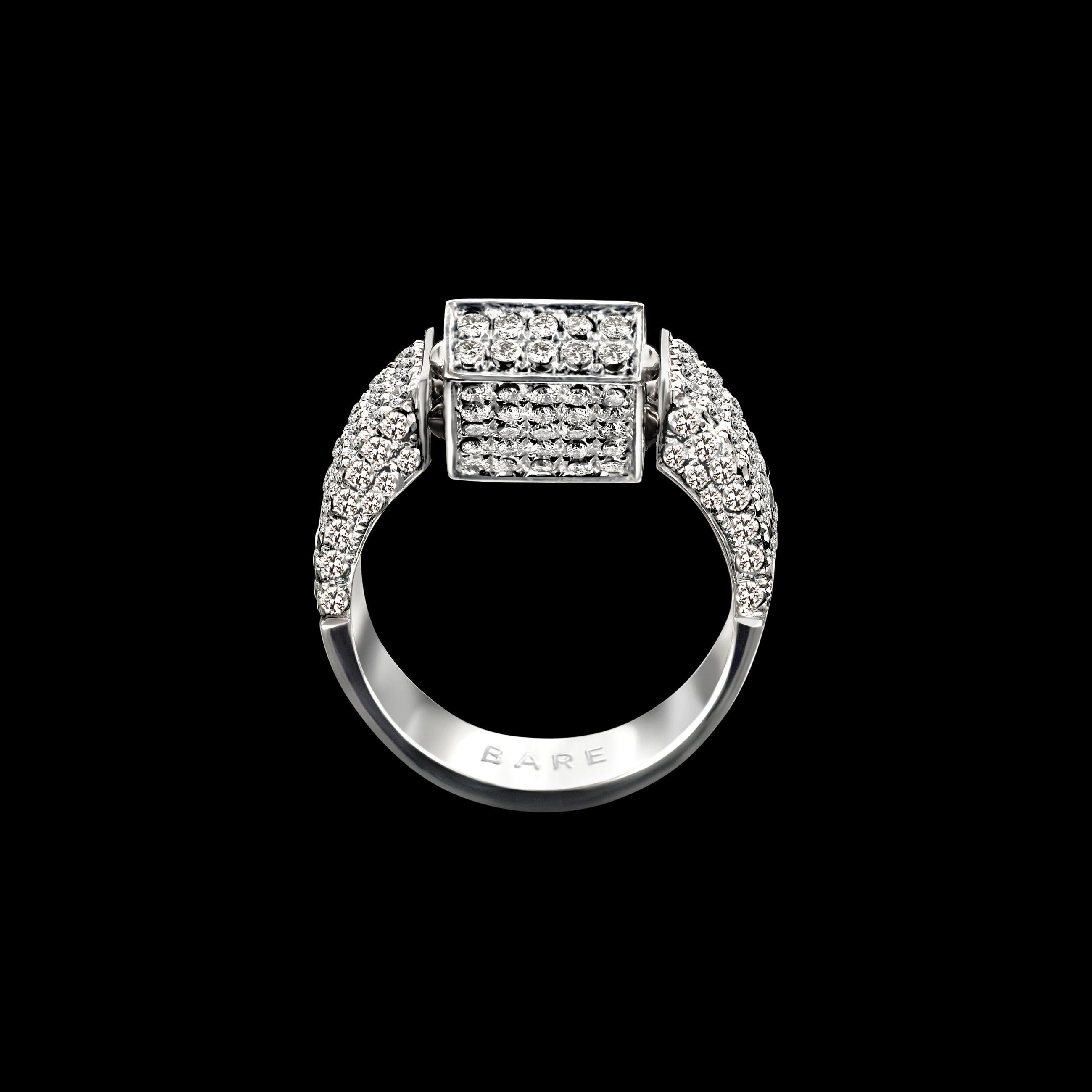 Contemporary 18 Karat White Gold, White and Black Diamond Signet Ring For Sale