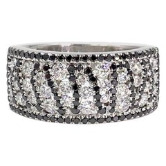 18 Karat White Gold White and Black Diamond Wide Ring