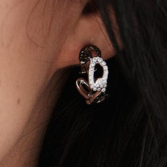 18 Karat White Gold White and Black Diamonds Creoles Earrings Aenea Jewellery