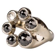 18 Karat White Gold White and Black Rose Cut Diamond Ring