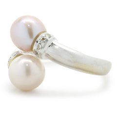 18 Karat White Gold White and Pink Pearl and Diamond Bypass Ring