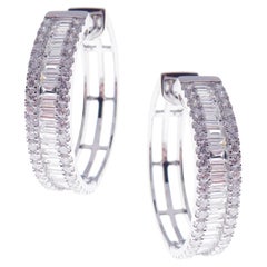 18-Karat White Gold White Baguette and Round Diamonds Circle Hoop Earrings (M)