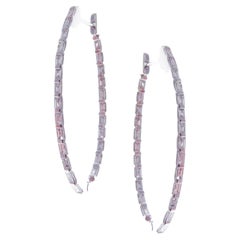 18-Karat White Gold White Baguette Diamonds Oval Hoop Earrings