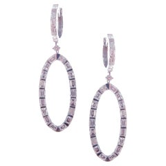 18-Karat White Gold White Baguette Diamonds Oval-Shaped Dangling Earrings