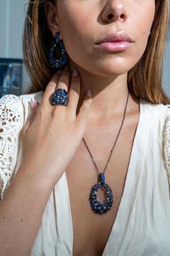 Ocean Treasures Black Diamond Blue Sapphires Necklace