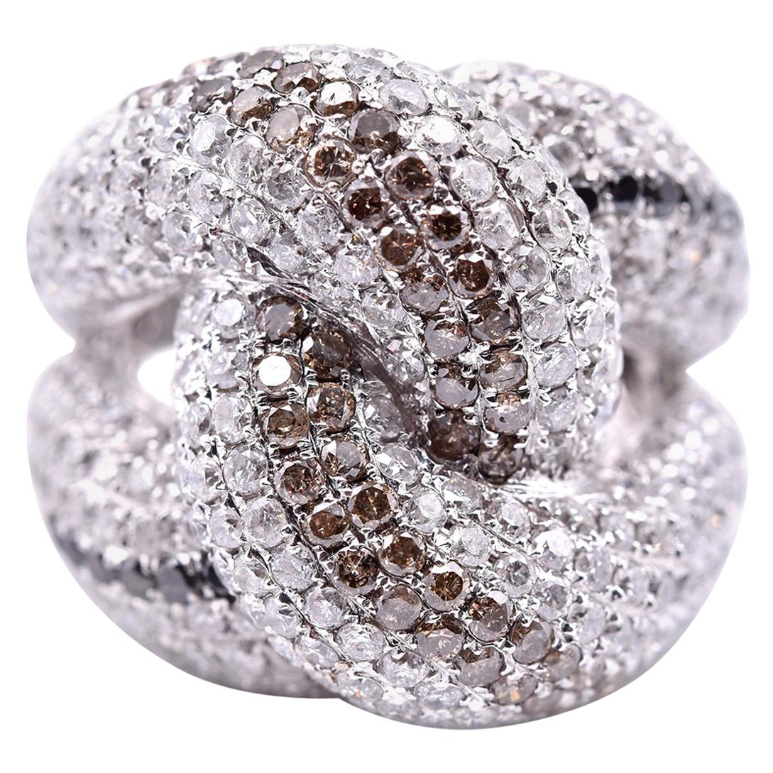 18 Karat White Gold/ White, Chocolate and Black Diamond Fashion Ring