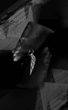 18 Karat White Gold, White Diamond and Black Enamel Sphinx Earrings