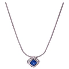 18 Karat White Gold White Diamond and Blue Sapphire Necklace