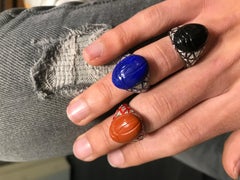 18 Karat White Gold, White Diamond and Jasper Scarab Ring