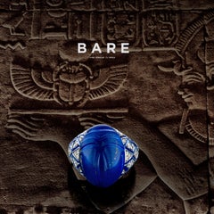 18 Karat White Gold, White Diamond and Lapis Scarab Ring