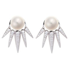 18 Karat White Gold White Diamond and Pearls Jacket Earrings