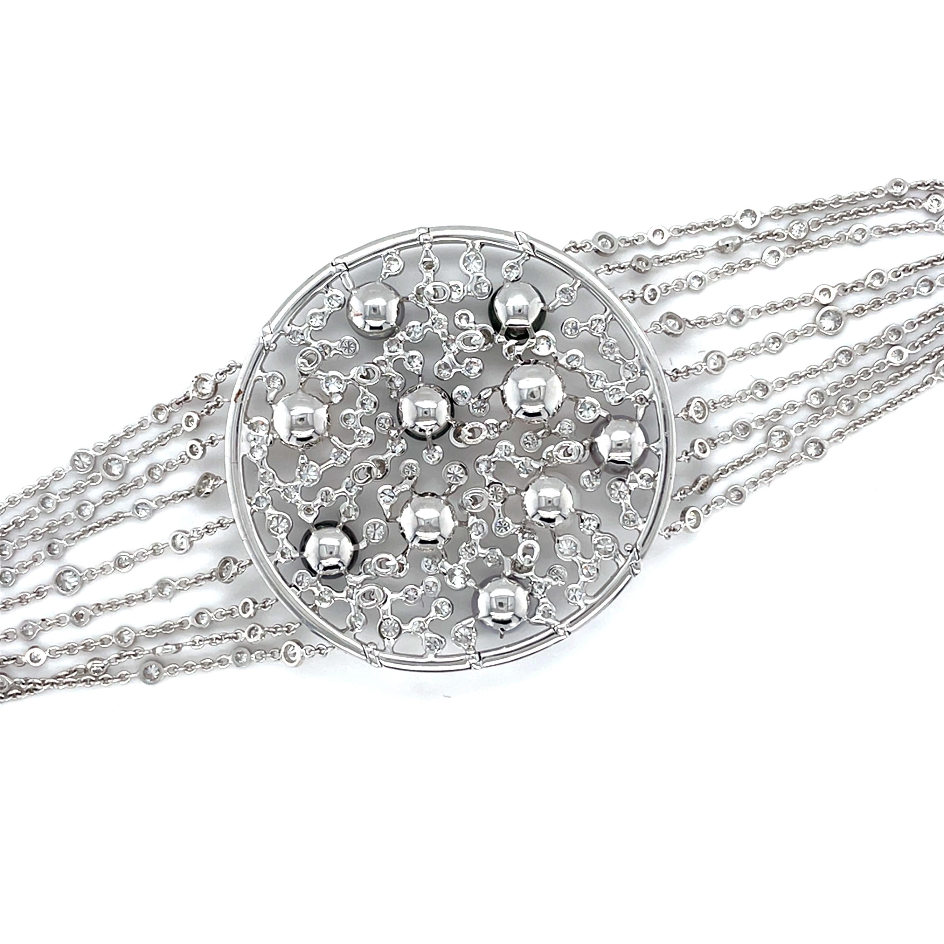18 Karat White Gold White Diamond Australian Pearl Bracelet For Sale 1