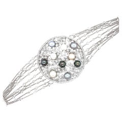 18 Karat White Gold White Diamond Australian Pearl Bracelet