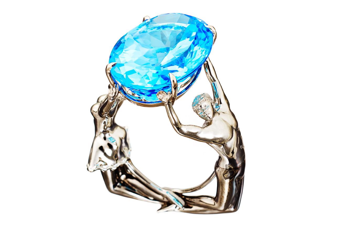 18 Karat Weißgold Blauer Turmalin Cocktail-Ring Aenea Schmuck im Angebot 9