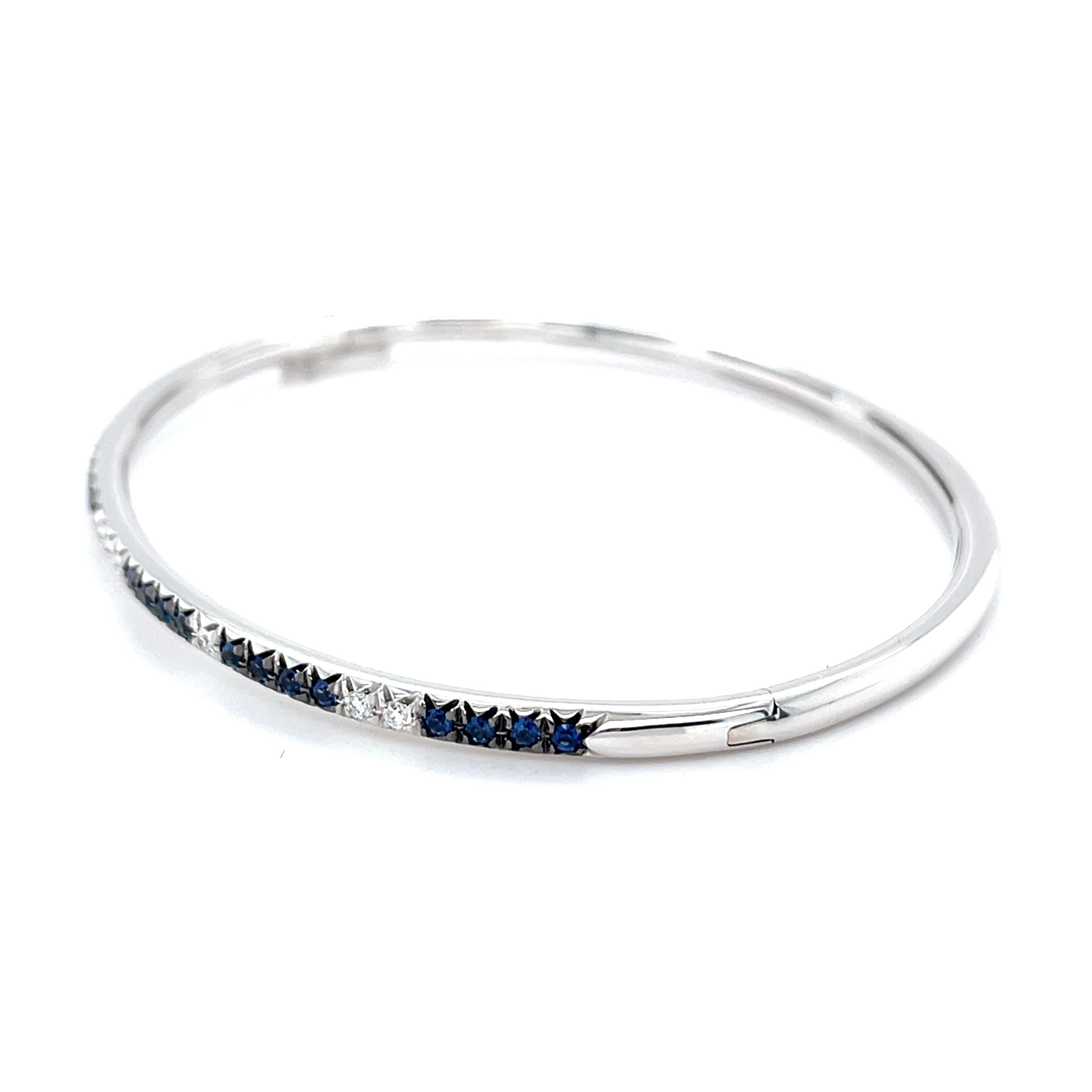 Contemporary 18 Karat White Gold White Diamond Blue Sapphires Bangle For Sale