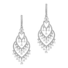 Boucles d'oreilles pendantes lustre en or blanc 18 carats et diamants blancs