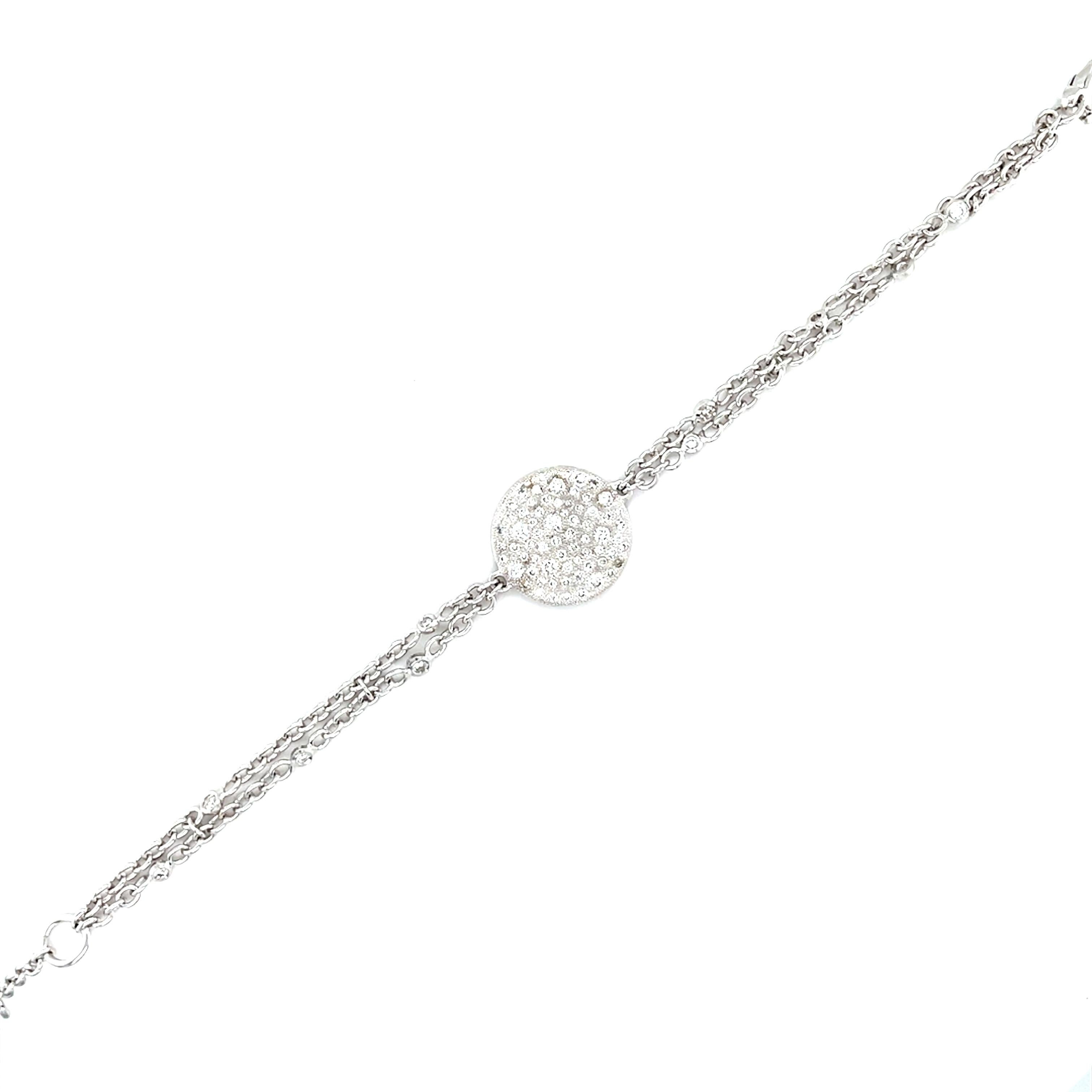 Women's or Men's 18 Karat White Gold White Diamond Double Link Bracelet For Sale