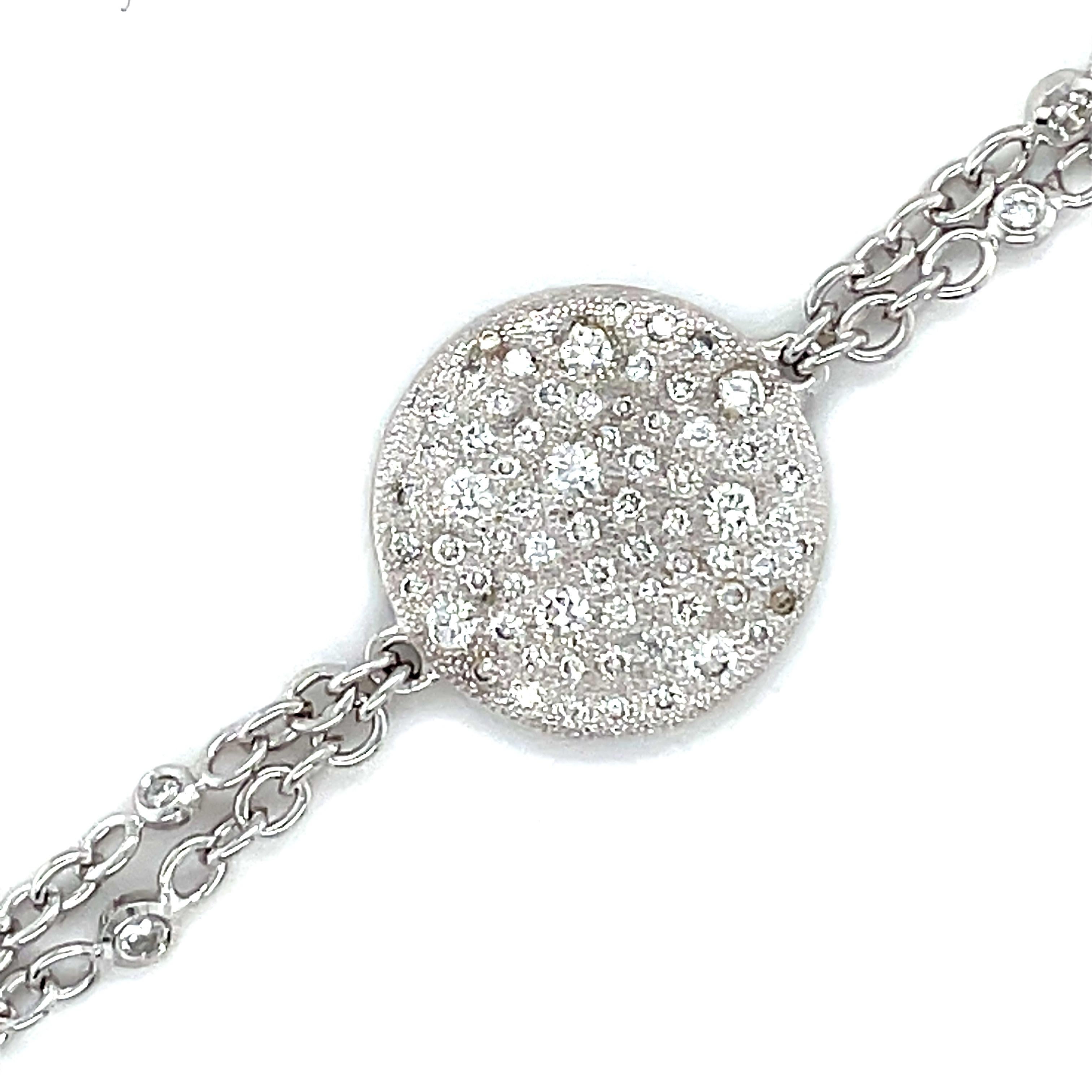 18 Karat White Gold White Diamond Double Link Bracelet For Sale 1