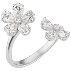 18 Karat White Gold White Diamond Flower Cuff Ring