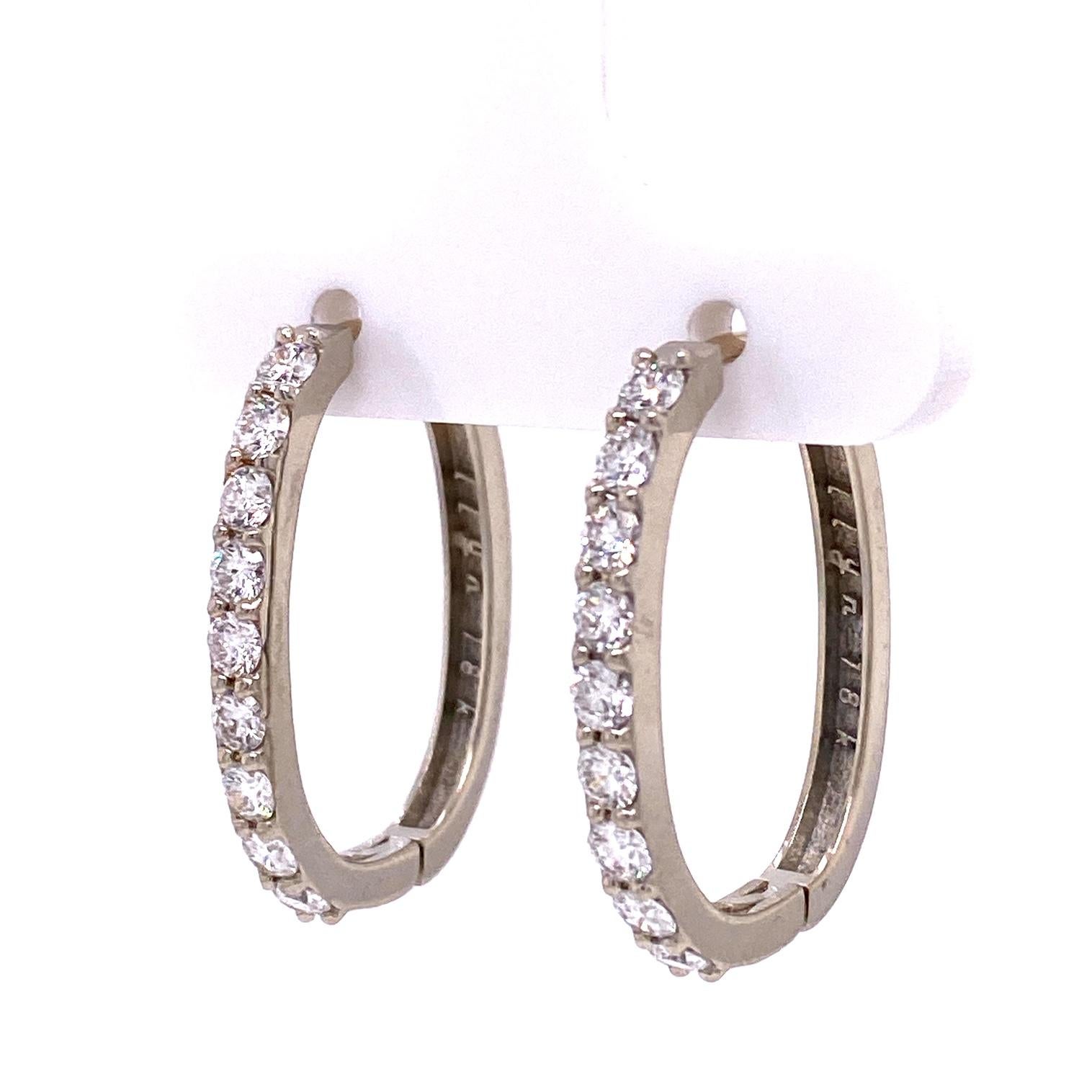 Contemporary 18 Karat White Gold White Diamond Hoops with Grey Moonstone Earring Jackets