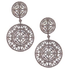 18 Karat White Gold White Diamond Intricate Circle Dangling Earring