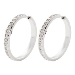 18 Karat White Gold White Diamond Large Carousel Hoops