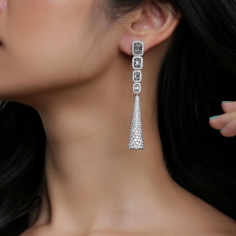 Baguette & Pave Trimmed Teardrop Dangling Earrings main image 1