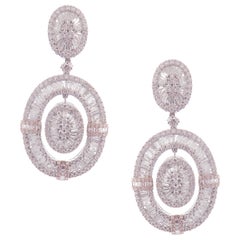 Pendiente Colgante Diamante Ovalado Moderno Baguette Oro Blanco 18 Kilates