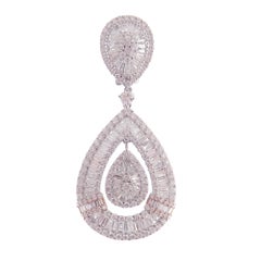 18 Karat White Gold White Diamond Modern Pear Baguette Dangling Earring