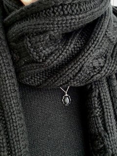 18 Karat White Gold, White Diamond, Onyx and Black Enamel Scarab Necklace