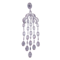 18 Karat White Gold White Diamond Oval Baguette Chandelier Dangling Earring