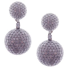 18 Karat White Gold White Diamond Pave Ball Drop Earrings