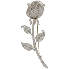 18 Karat White Gold White Diamond Rose Brooch