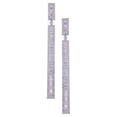 Oro bianco 18 carati Diamante bianco semplice 3,5'' Bar Baguette Orecchino pendente