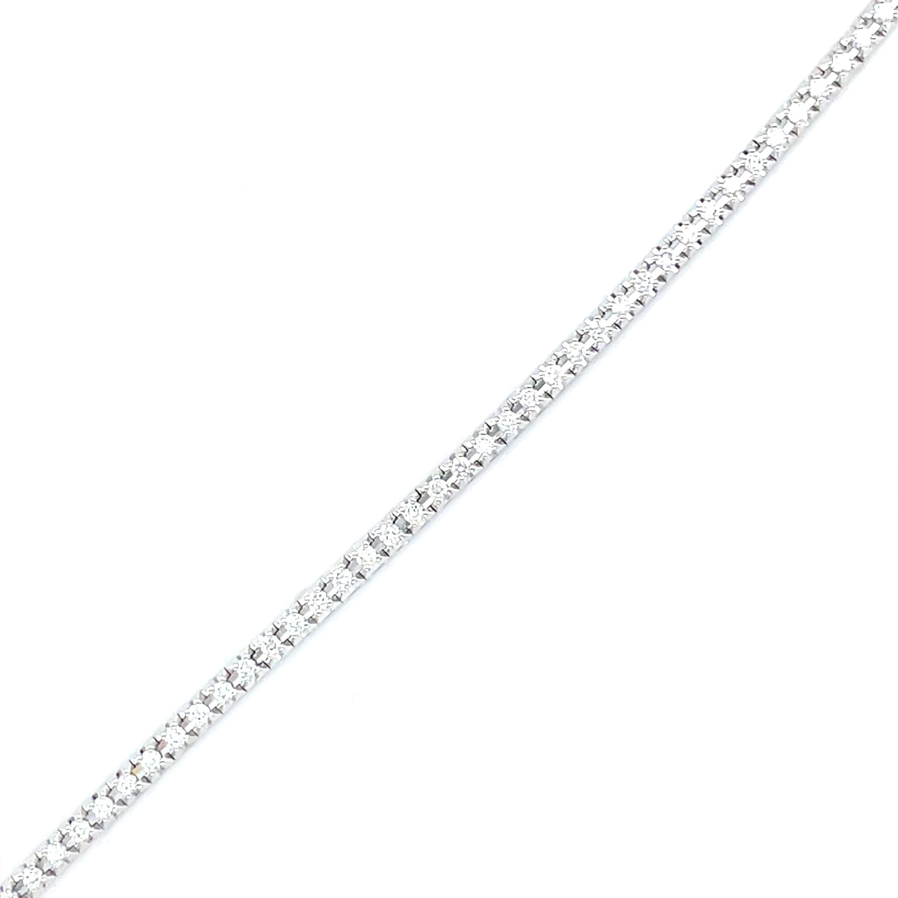 18 Karat White Gold White Diamond Tennis Bracelet For Sale 2