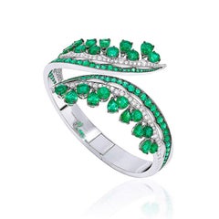 18 Karat White Gold, White Diamonds and Ethically Sourced Emeralds Bracelet