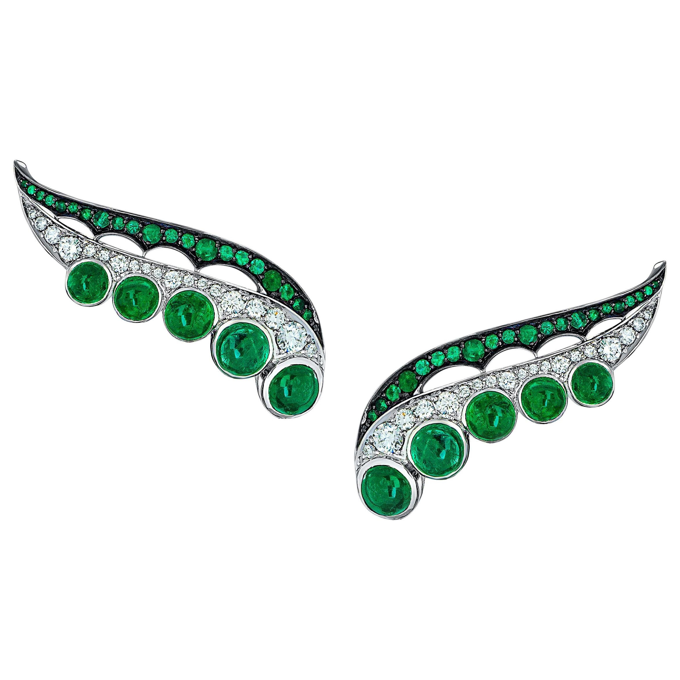 18 Karat White Gold, White Diamonds and Ethically Sourced Emeralds Earrings